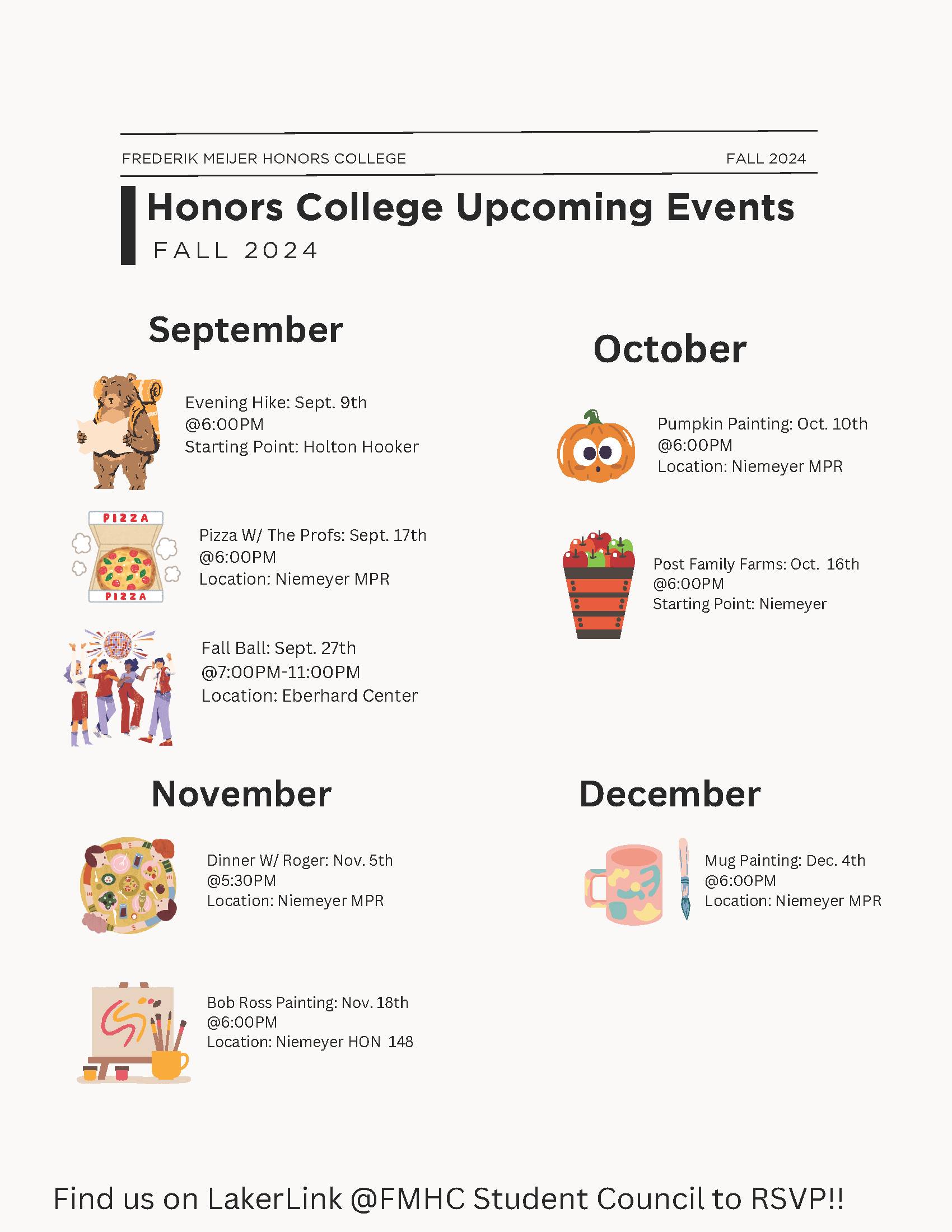 Honors student council semester events